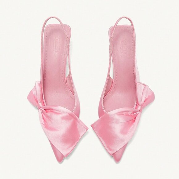 Pink Women's Elegant High Heel Pointed Toe Slingback Pumps - Picture 3 of 7